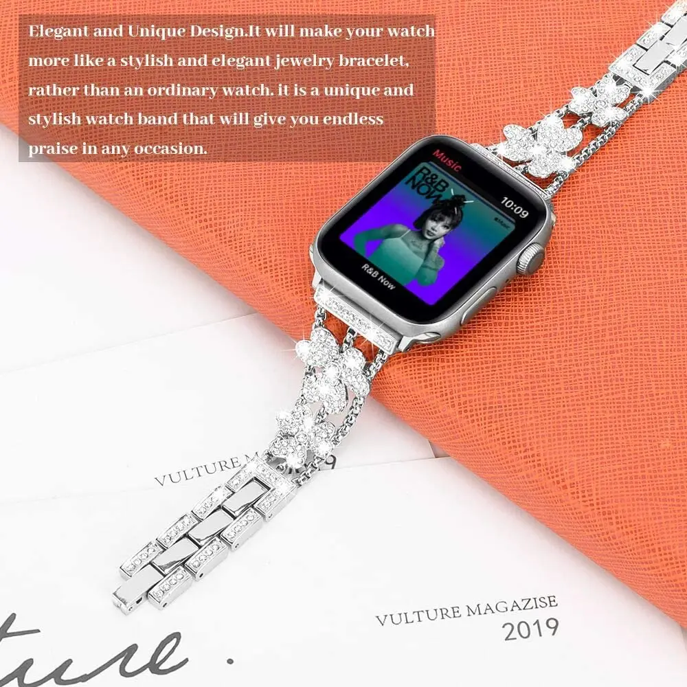 Rose flower metal strap for Apple watch 6 5 4 3 SE 44mm 40mm 38mm 42mm Diamond replacement band iWatch Ultra 8 7 41mm 45mm 49mm