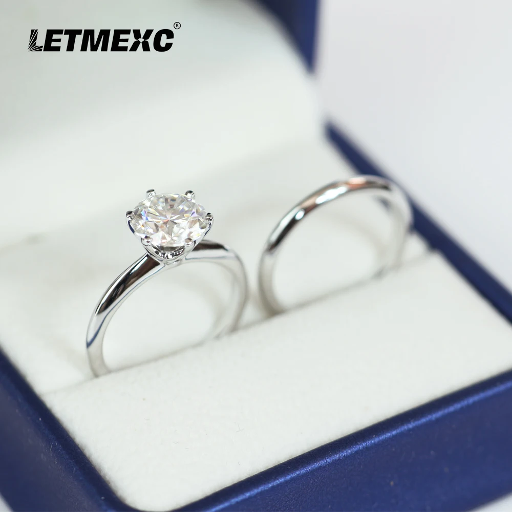 

LETMEXC 10K White Glod Moissanite D Colour VVS1 Diamond Gemstone Couple Wedding Ring With GRA Certificate
