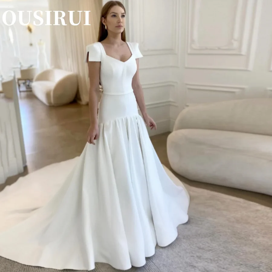 

OUSIRUI Backless Bow Wedding Dresses Formal Party Mermaid Matte Satin Bride Dresses Women Short Sleeves Wedding Gowns 웨딩드레스