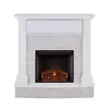 Electric White Stone Media Fireplace with Hidden Storage and Remote Control Transitional Style Cozy Heat 48" W x 14.5" D x 49.5" 4