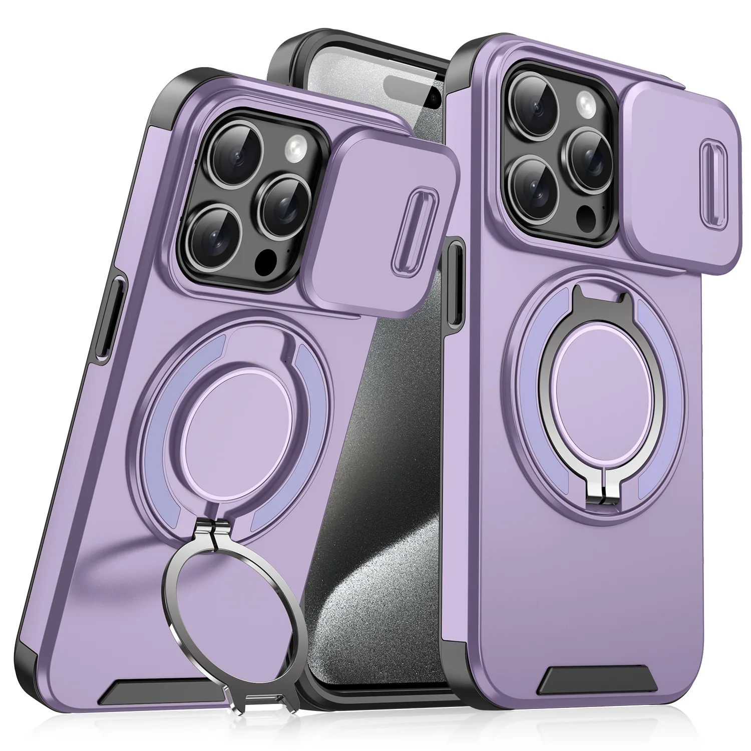 Premium Magnetic Stand Phone Case with Slide Camera Window and Shockproof Protective Shell