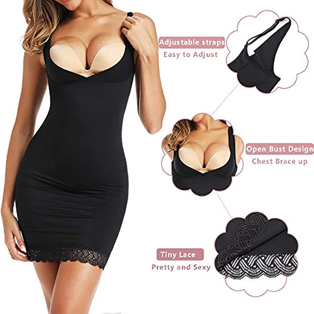 Women's Full Slip Shapewear Dress Bodysuits Lingerie with Lace Firm Control  Open Bust Waist Cinchers Body