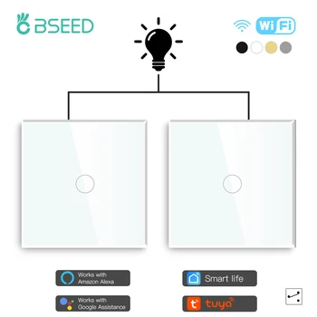BSEED Tuya Wifi Switches 1/2/3Gang 2Wayสมาร์ทสวิทช์สัมผัสTuya Google Smart Life Alexa Appไร้สายควบคุมแผงกระจก 2 แพ็ค 1