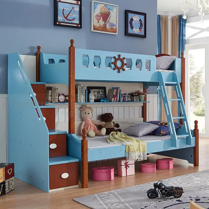 Wooden Bunk Bed For Children From 5 To 8 Years Old Northern European Style Modern Girl Bedroom Furniture Simple Kid's Bed