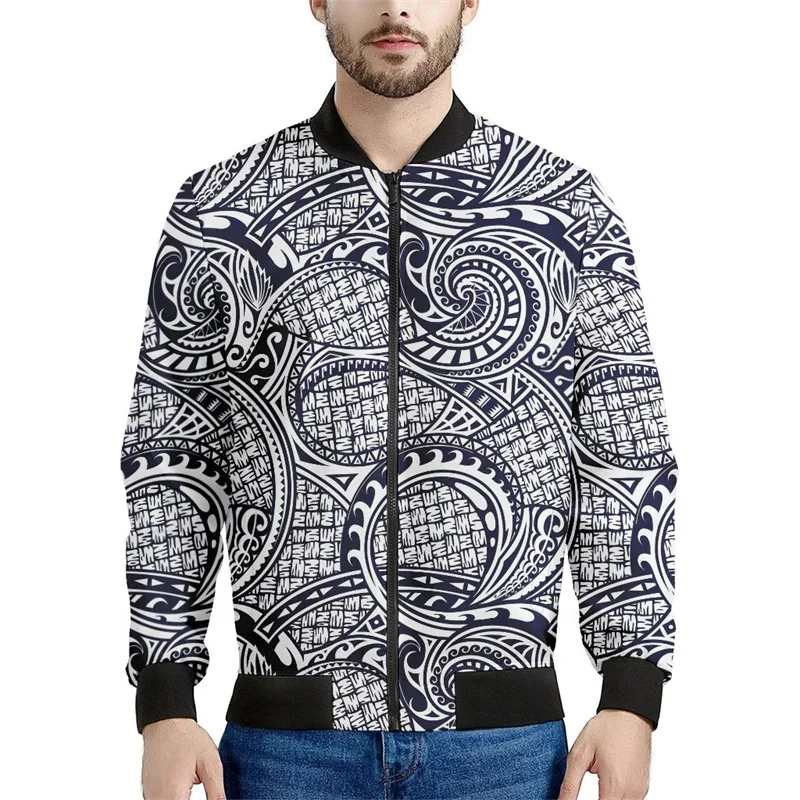 thumbnail image 1 of Chaqueta con cremallera maorí en blanco y negro para hombres y niños, sudadera de gran tamaño con estampado 3D, chaquetas bomber de manga larga para primavera y otoño, 1 of 4