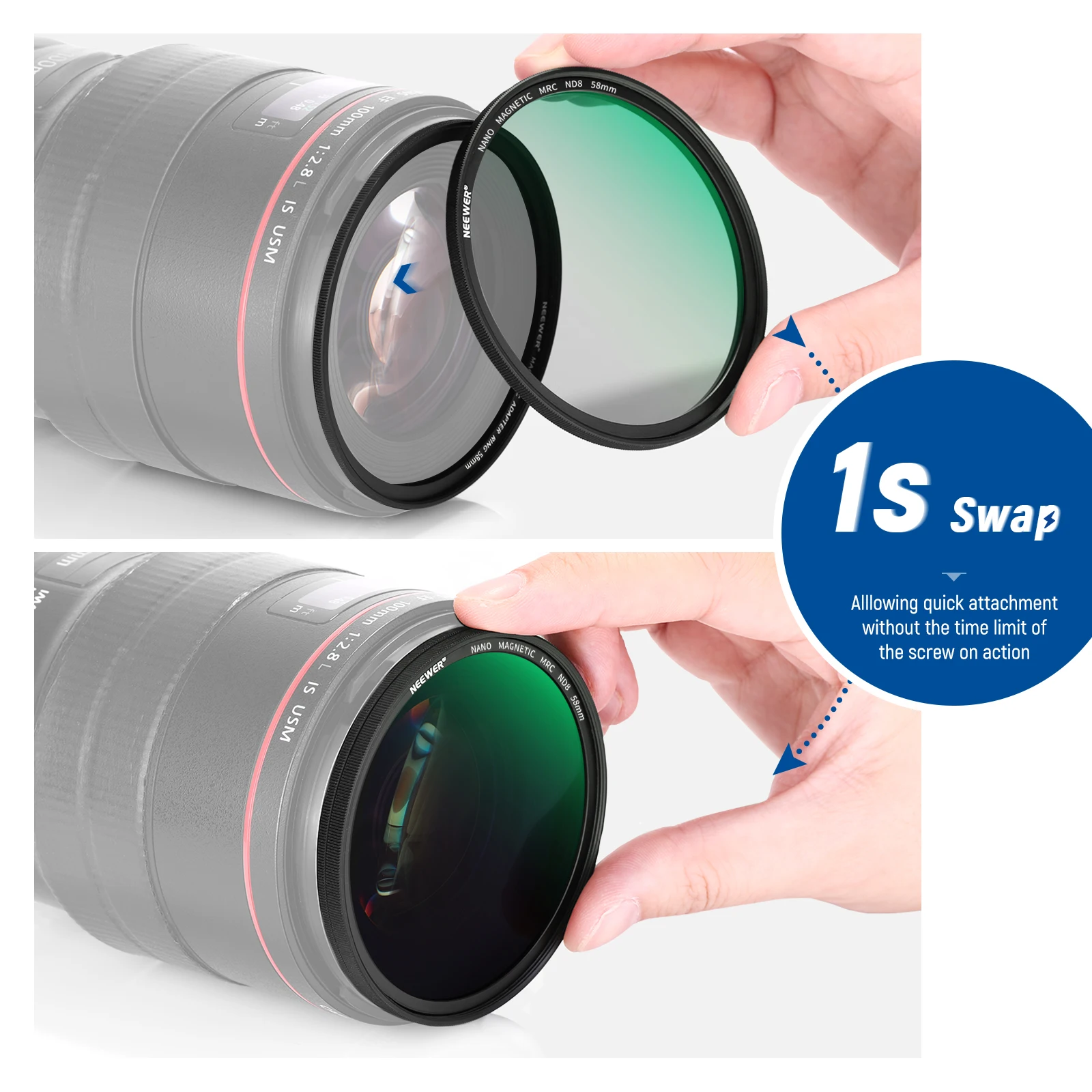 NEEWER Magnetic ND Lens Filter Kit ND4 ND8 ND64 ND1000 Filters with Magnetic Adapter Ring & Filter Pouch HD Optical Glass