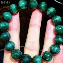 

Genuine Natural Green Rutilated Quartz Gemstone Bracelet 11.5mm Women Cat Eye Stretch Crystal Round Beads AAAAA