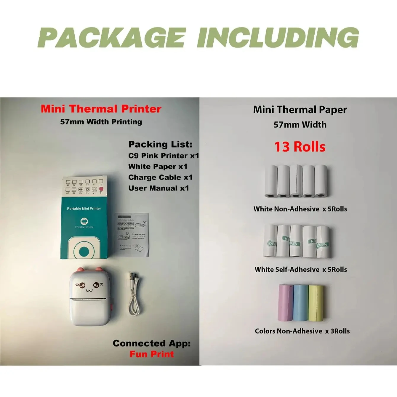 Label Printer Portable Mini Thermal Printer with 13 Rolls Papers Wireless for paperang Photo Label No Ink Print Memo Wrong Question Printing