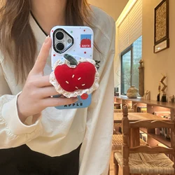 3D Cartoon Cute Apple Stand Phone Case - High - Quality Magnetic Shockproof Anti - Drop Soft Cover - iPhone 15 (AYSPG029)