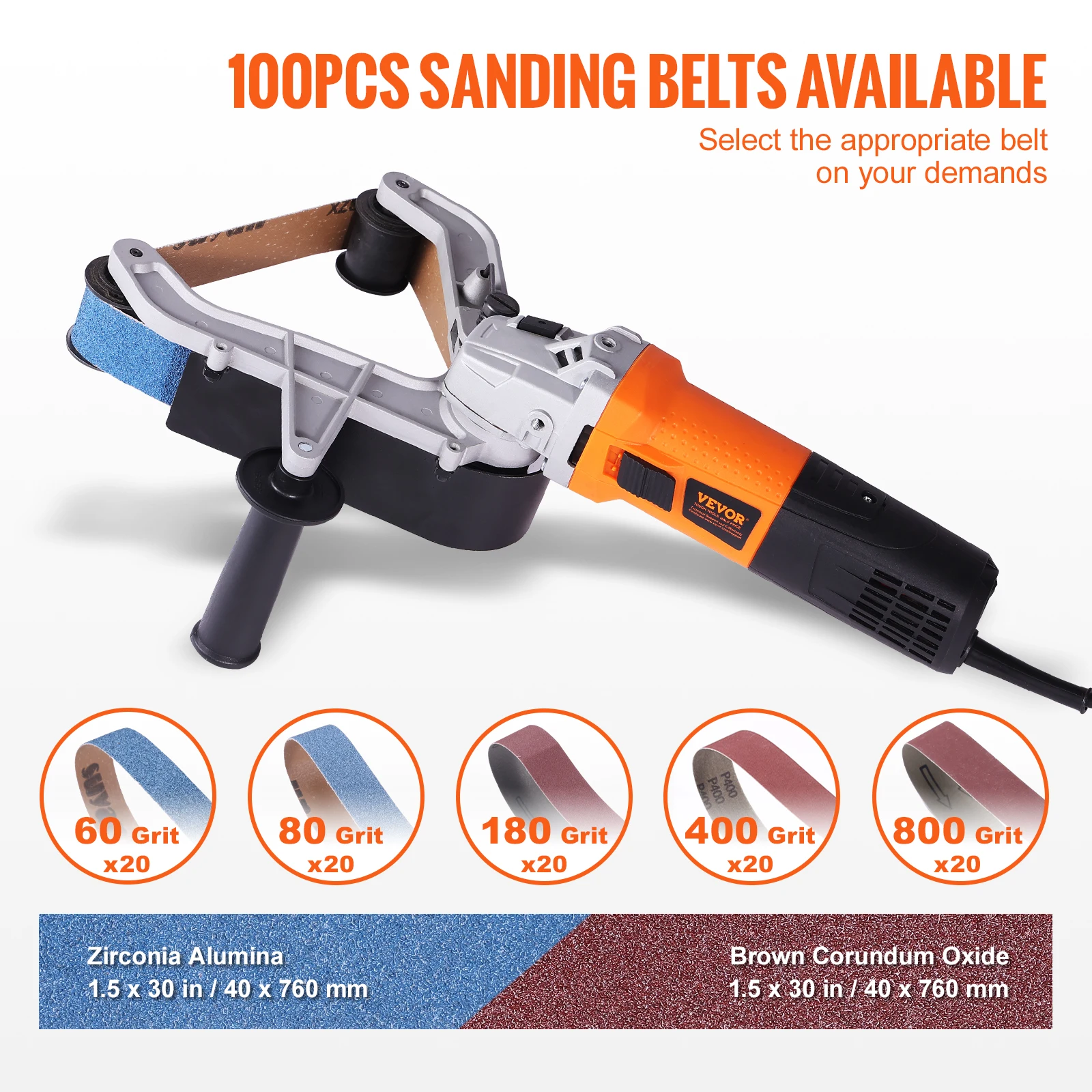 VEVOR Pipe Tube Polisher Sander 1000W Pipe Belt Sander 100-3200rpm Belt Sanding Machine for Burnishing Finishing Rust Removal 4