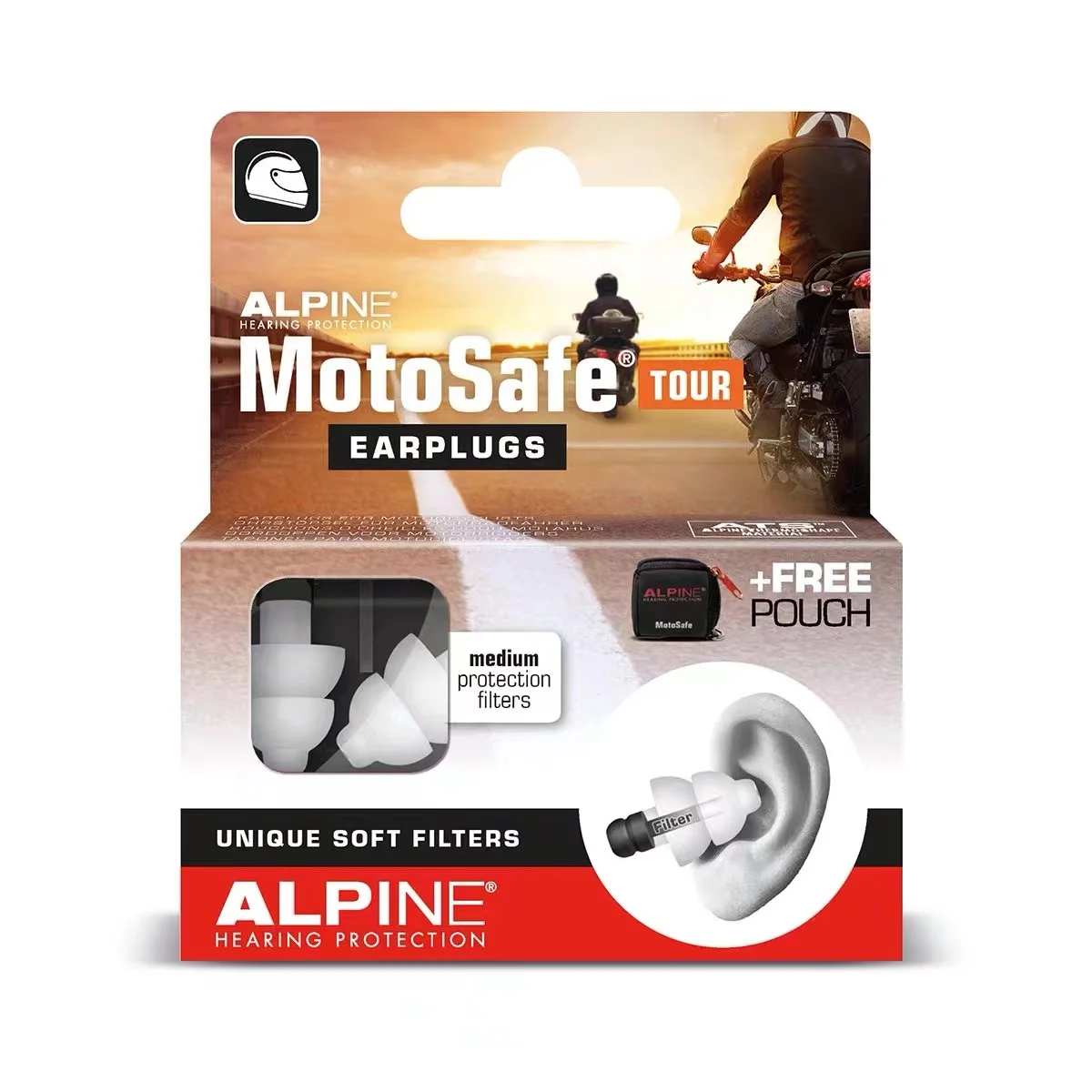 Alpine MotoSafe Race Motorcycle earplugs reduce wind noise for hearing protection 2