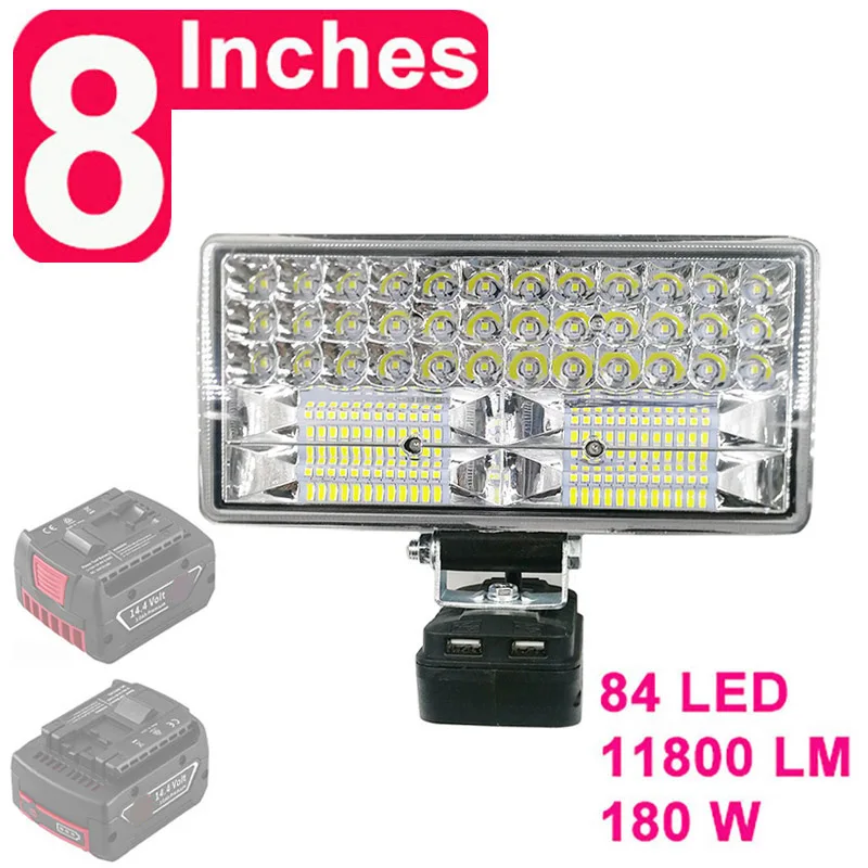 LED Working Light Lamp Flashlight Torch USB Mobile Phone Charger Adapter For Bosch 18V Li-ion Battery Power Bank Lithium Tool