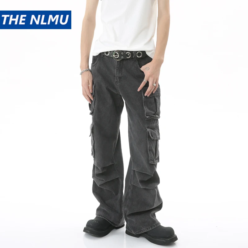 

2023 Loose Straight Cargo Jeans Men Multi Pocket Baggy Denim Pants Harajuku Hip Hop Cotton Denim Jean Trousers
