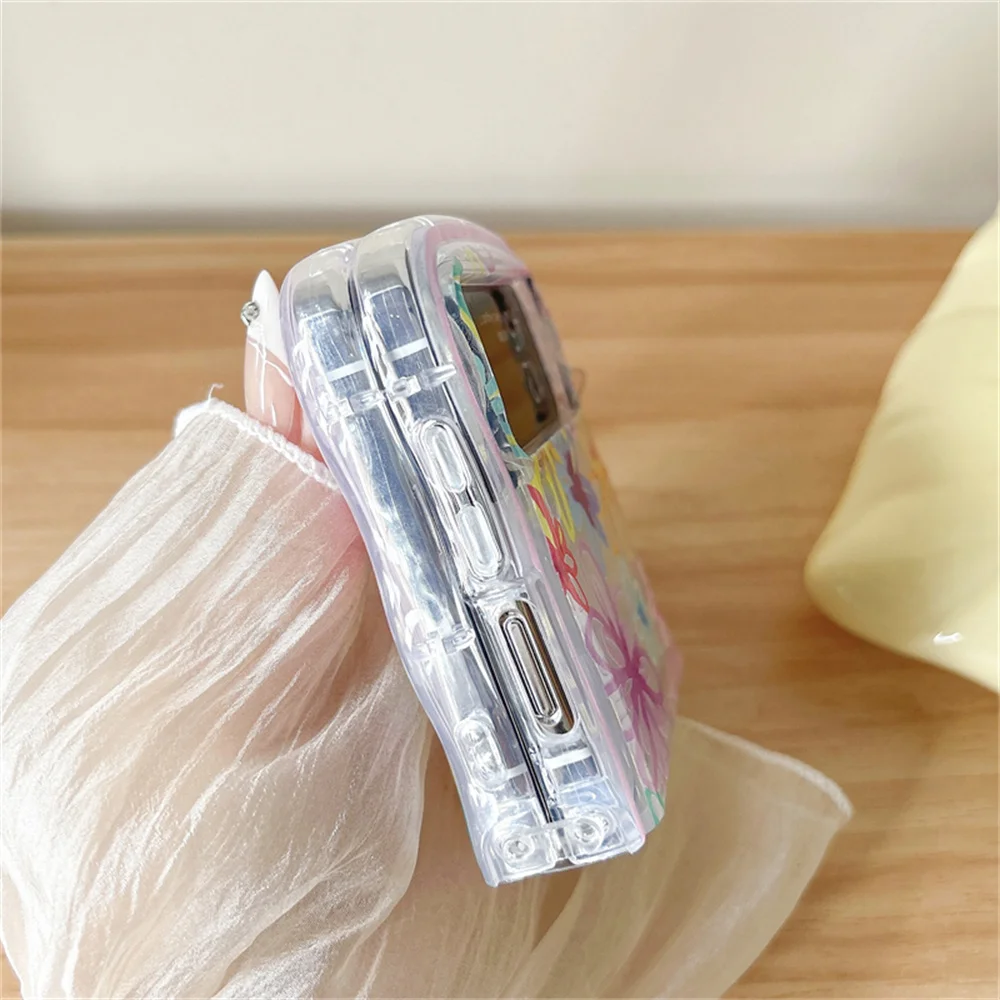 Cartoon Colorful Flower Transparent Wavy Painting Luxury Phone Case
