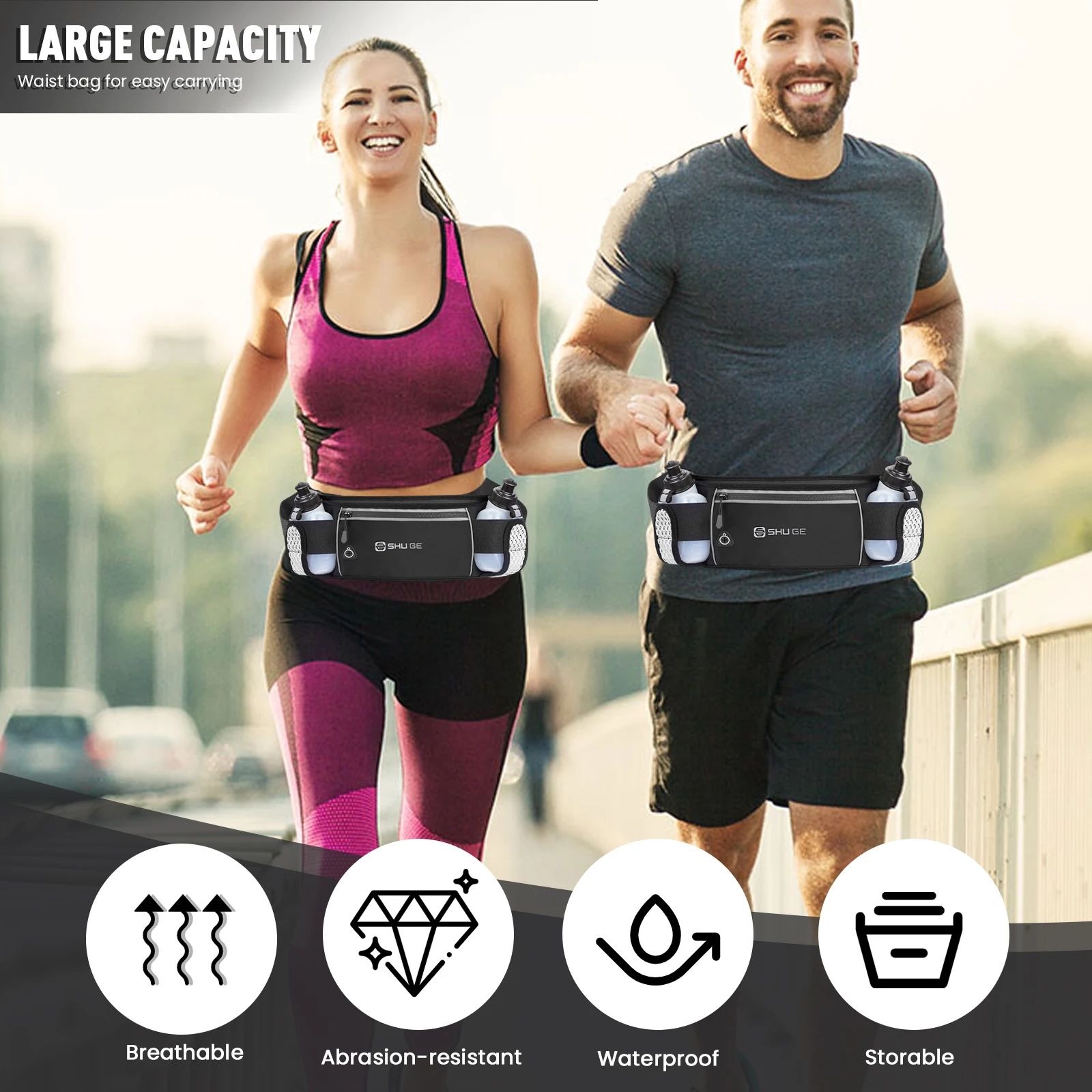 Running Belt with Bottles Waist Bag with Adjustable Strap Cycling Bag for Running Hiking Walking Cycling