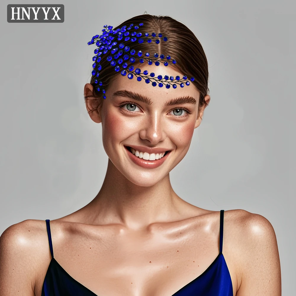 HNYYX Crystal Bridal Hair Comb Alloy Flower Hair Accessories Blue Rhinestone Clip Elegant Hairpin for Women Party A231