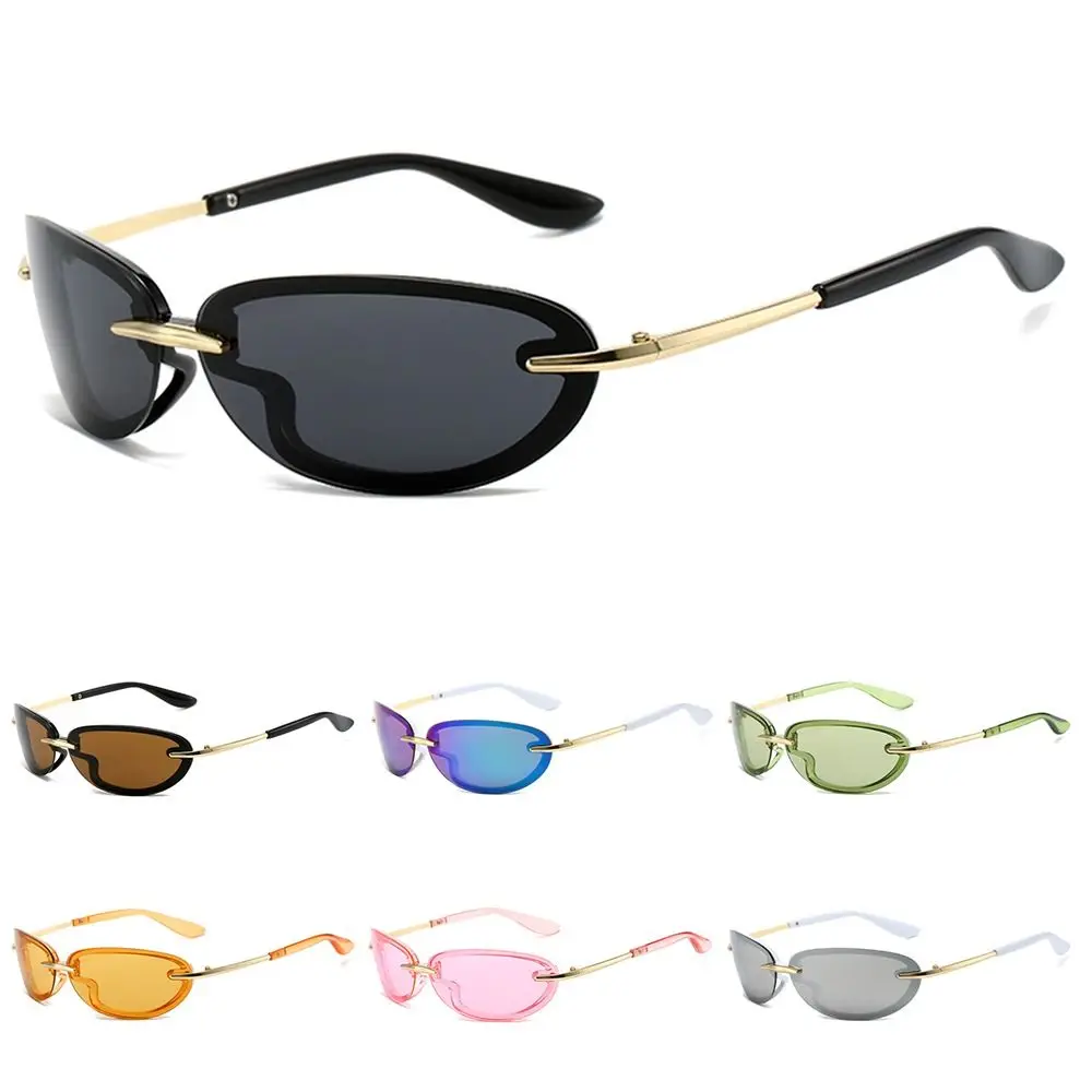

Rimless Y2K Rectangle Sunglasses Candy Color Wrap Around Blue Green Sun Glasses UV400 Sports Driving Shades