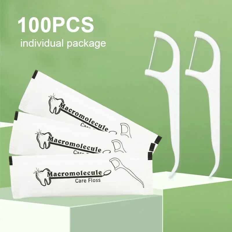 100pcs Disposable Plastic Dental Floss Toothpick Sticks For Hotel Travel Family