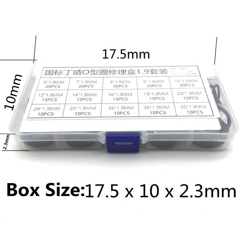 고무 O링 두께 1.9mm, 다양한 검정색 O링 씰 세트, 니트릴 와셔, 자동차 가스켓용 고품질, 15 가지 크기, 박스당 225 개