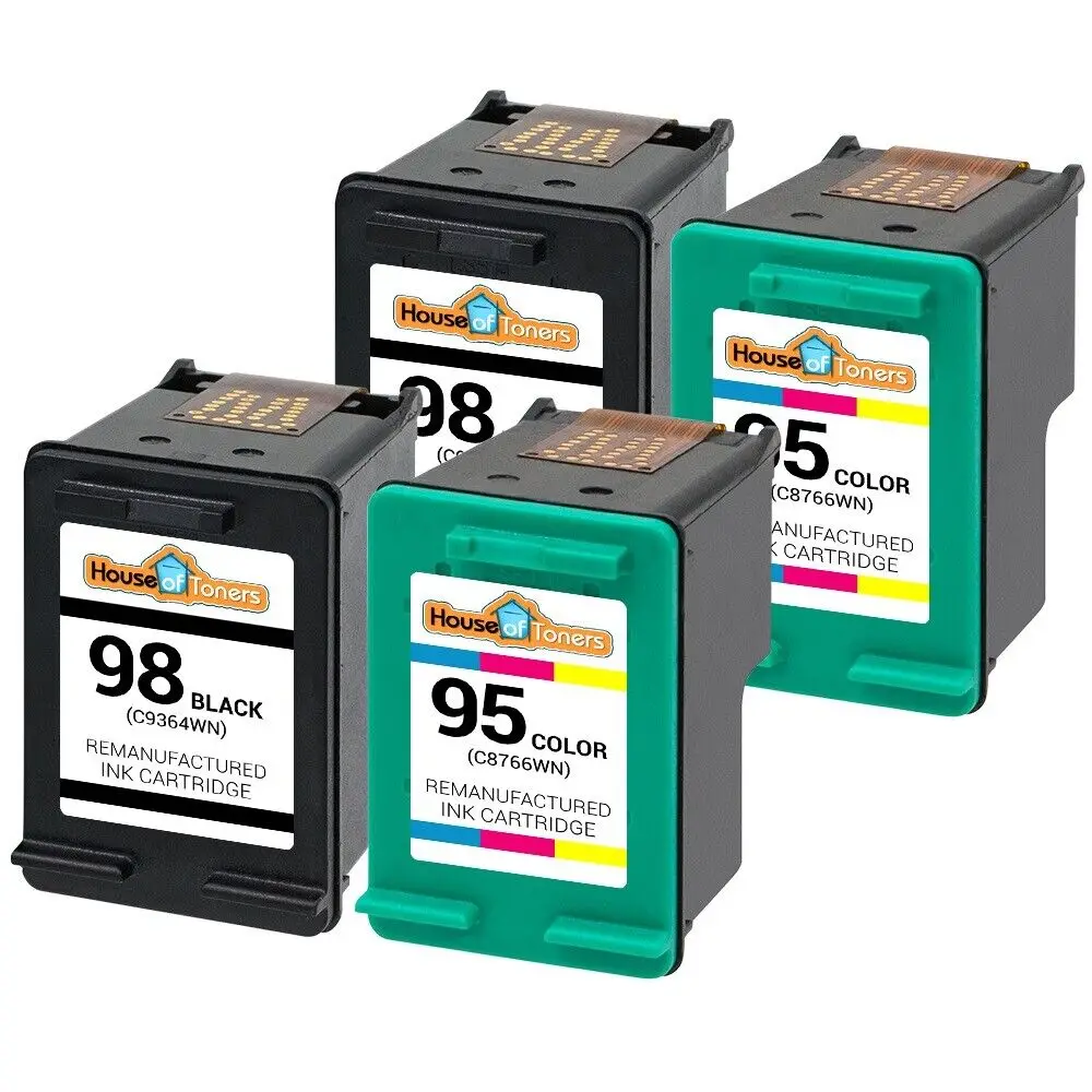 4 Pk #95 & #98 Inkt Cartridges Voor Hp Deskjet Officejet Photosmart Printers