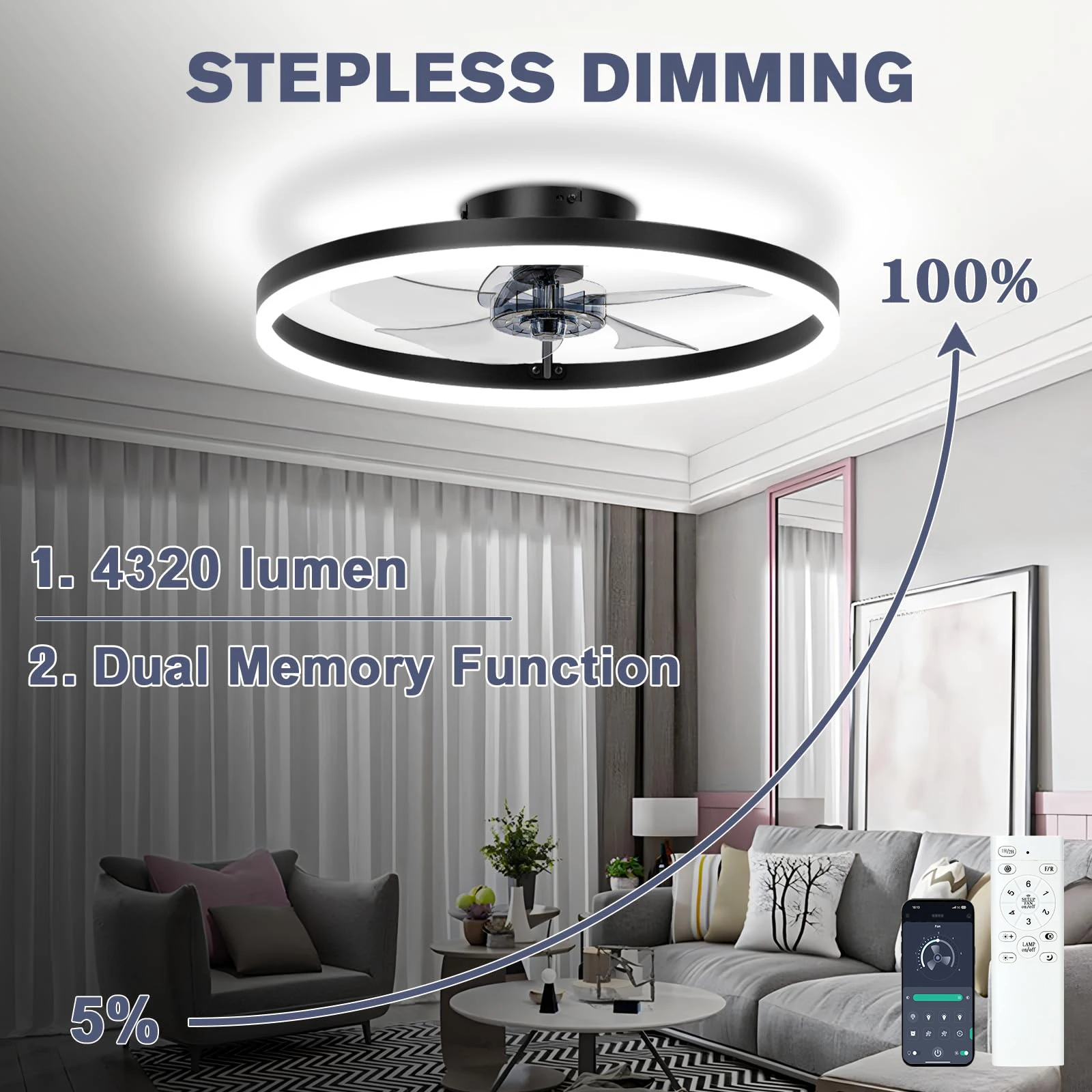 Chandelier fan Low Profile Ceiling Fan with Remote 50CM Flush Mount Ceiling Fans with Light for room Living room Bedroom lights ceiling fan led ceiling fan lights led fan light led ceiling lights vintage chandelier