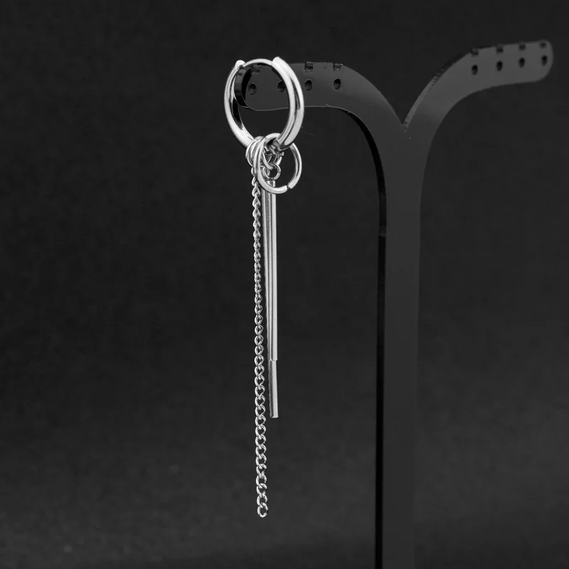 New Fashion Stainless Steel Long Chain Tassel Pendent Earrings Hoop Personality Ear Clips for Unisex Hip-hop Punk Rock Trendy dangle earrings hoop earrings chain ear clips pendant earrings long earrings crystal tassel earrings