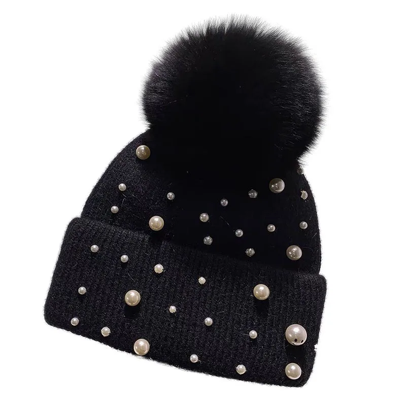 New Autumn And Winter Woolen Hat For Women, Thickened And Warm Ear Protection Rabbit Fur Hat, Real Fox Fur Ball Knitted Hat 5