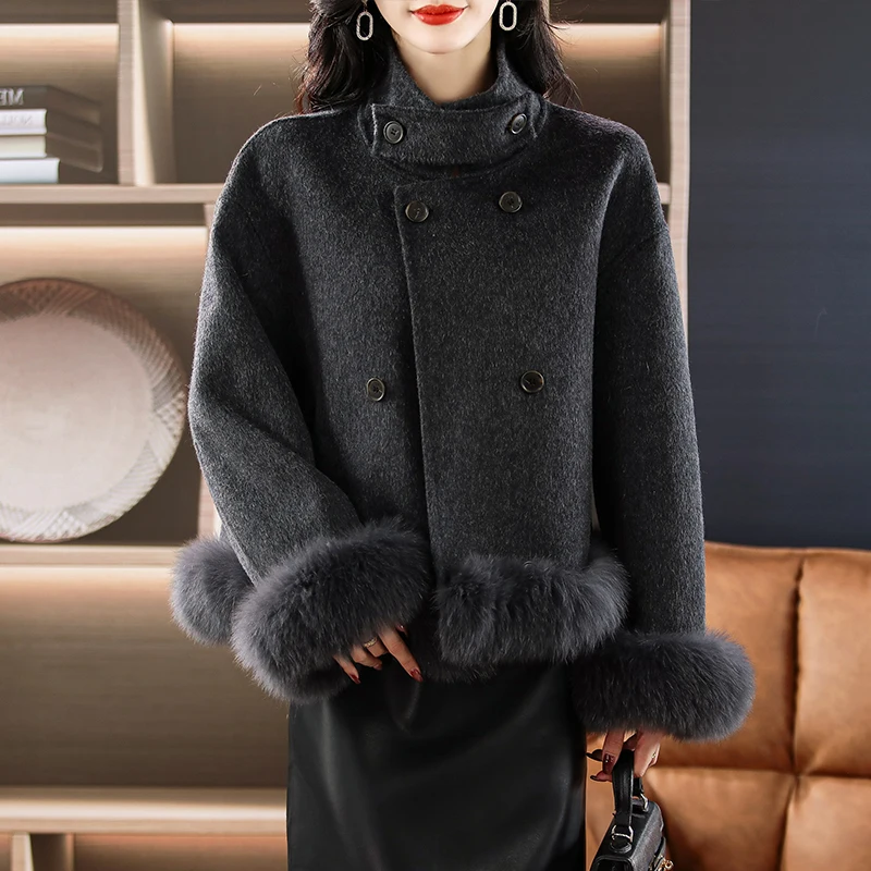 

2023 new temperament fashion double-sided woolen coat short woolen coat female high-grade sense of autumn and winter