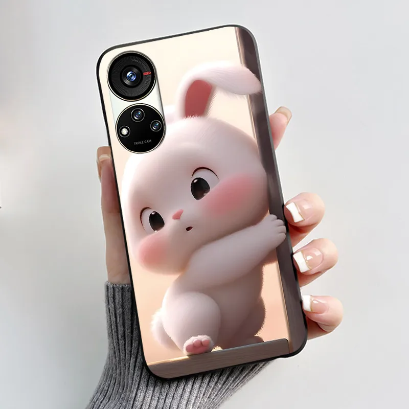 Cute Cartoon Soft Silicone Protective Phone Case - Black
