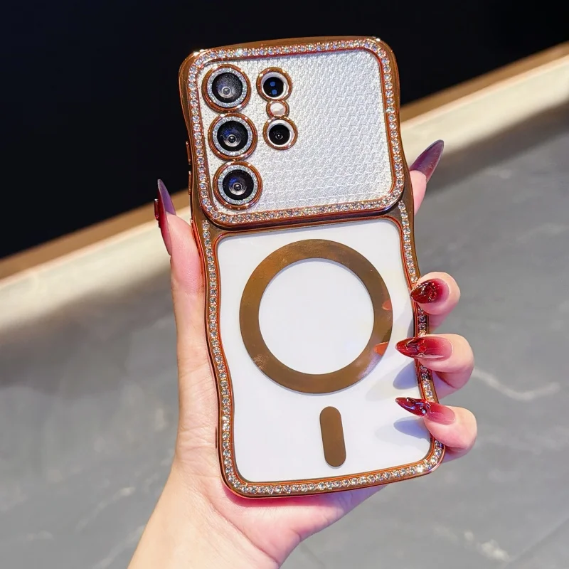 Luxury Bling Glitter Diamond Phone Case with Magnetic Lens Film Protection Cover