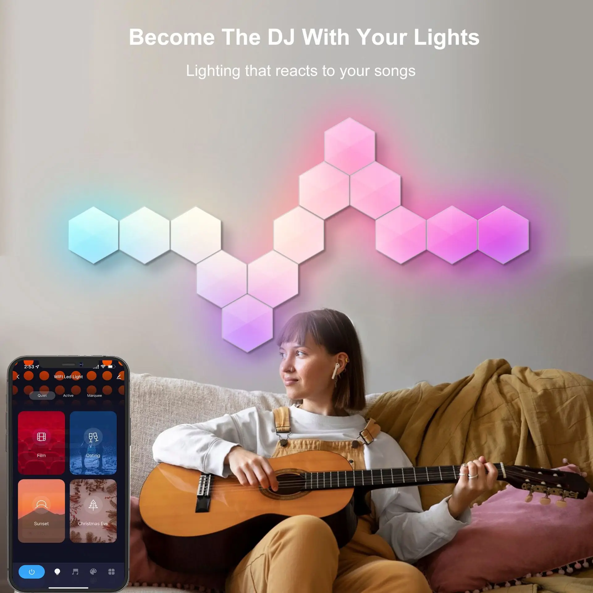 

RGBIC Modern LED Wall Lamp With Smart APP Voice Control DIY Hexagonal Honeycomb Lights LED light For Computer Game Room Decor