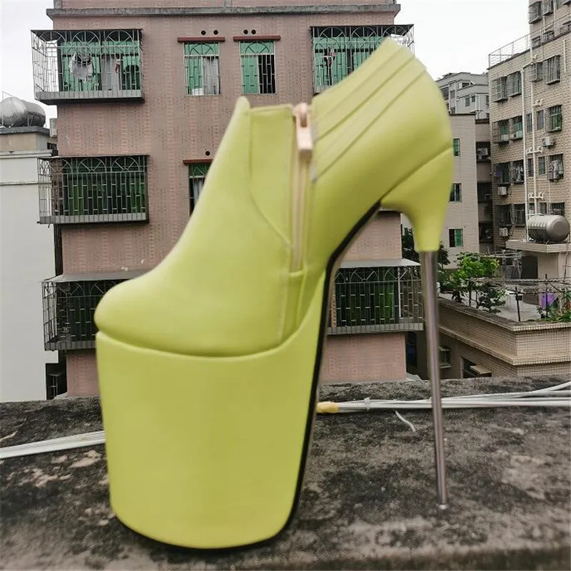 

Crossdresser Spring Autumn Women's boots 22cm Thin High Heels zipper PINK Pumps Ankle Motorcycle Botte Femme botas Drop shipping