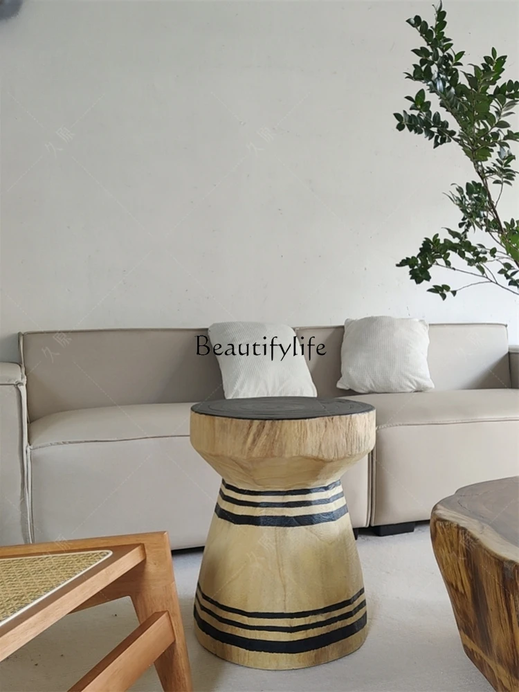 

Sili Style Solid Wood Bed & Breakfast Tea Table Living Room Creative Wood a Block of Wood Or Stone round Table