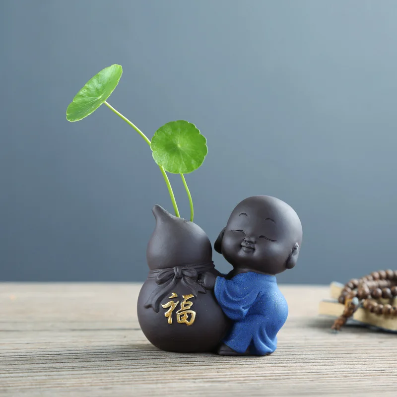 Purple Clay Retro Zen Small Monk Vase Creative Personality Tea Pet Mini  Hydroponic Planter Dried Flower Scindapsus Container