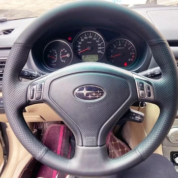 DIY Black Artificial Leather Steering Wheel Covers Wrap For Subaru Forester 2005-2007 Outback 2005 2007 Legacy 2005-2007 1