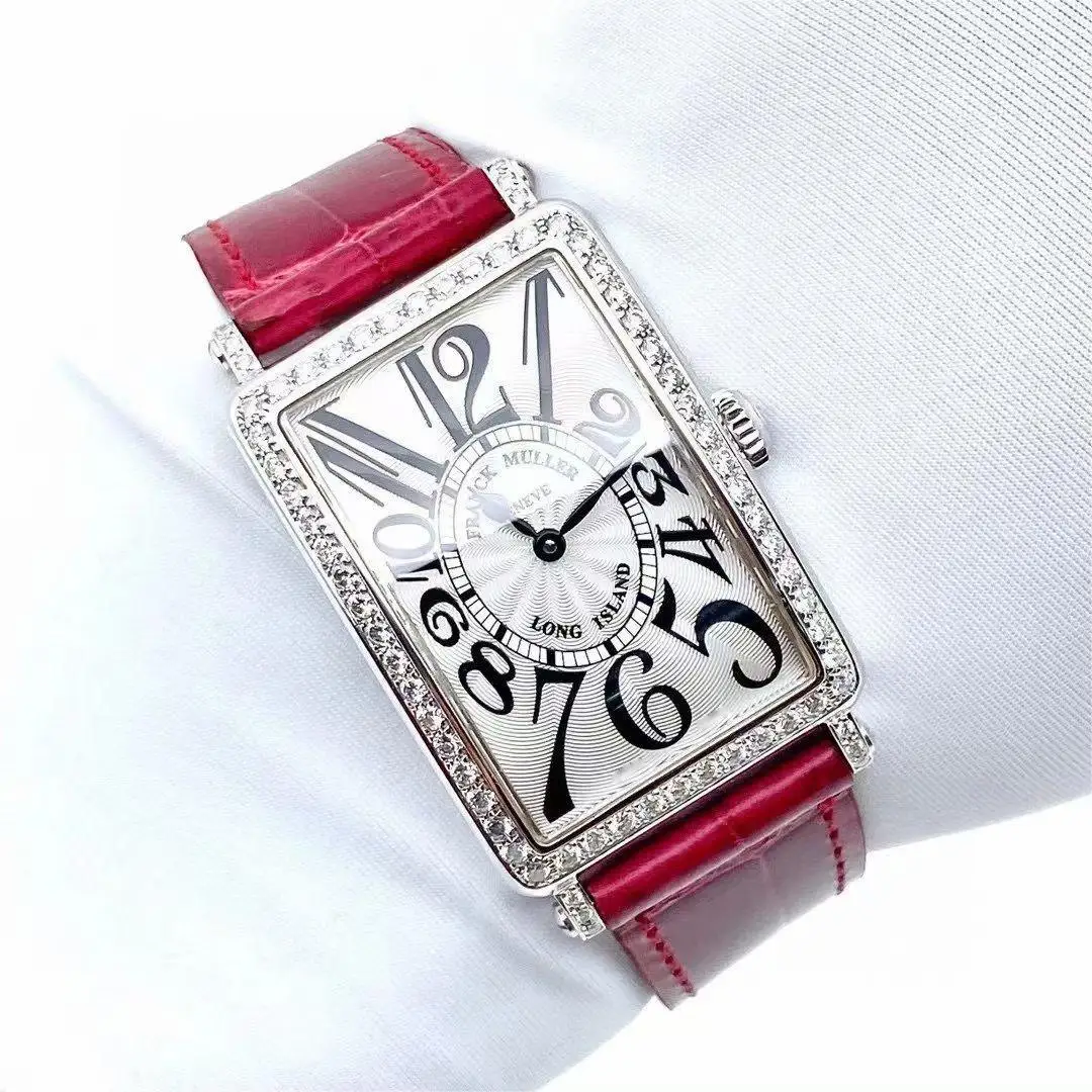 FRANCK MULLER Women's Watch Japanese Quartz Movement Set with Diamond Precision Steel Case Luxury Cowhide Strap Square Watch