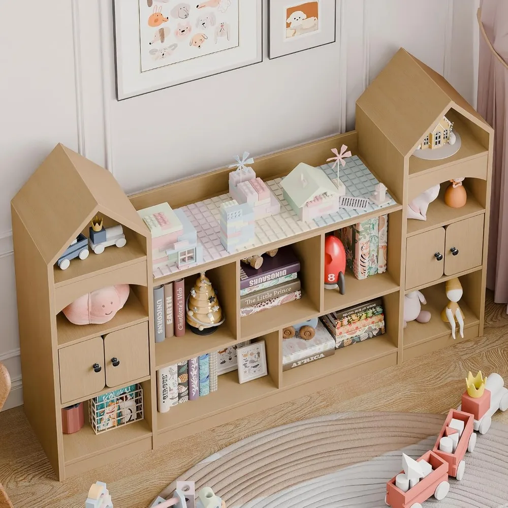 Castle Shape Children's Bookshelf,Kids Toy StorageOrganizer Kids Bookcase Display CaseMultifunctional Storage Cabinet Bookshelf 5