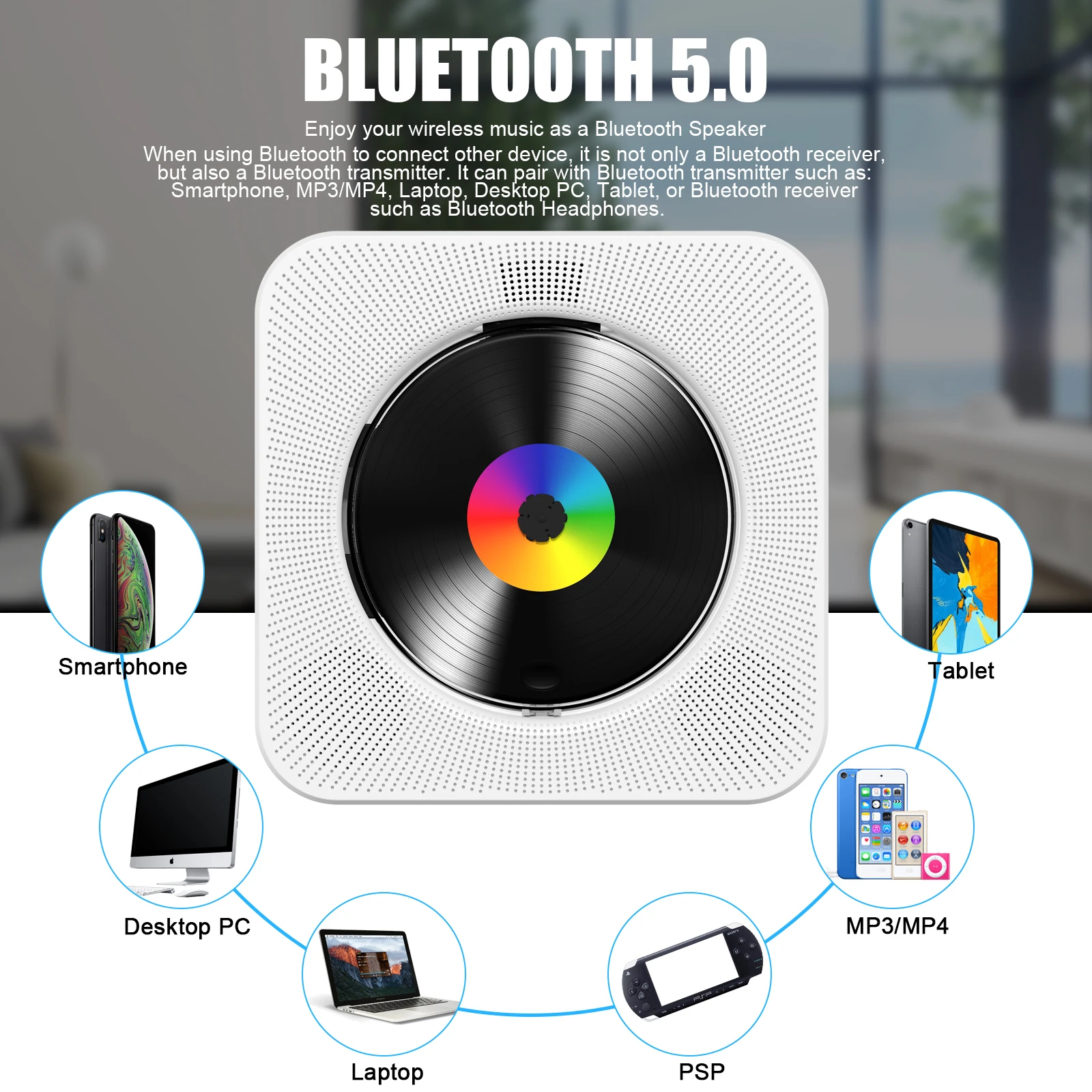 Gueray Bluetooth CD Player for Home Desktop CD Player Bulit-in Double HiFi Speakers AUX&Headphone Jack FM Radio portable cd player