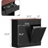 Dual tilt trash cabinet 20 gallon, antique style headboard trash can cabinet kitchen with solid wood tabletop and drawers 2