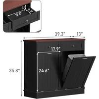 Dual tilt trash cabinet 20 gallon, antique style headboard trash can cabinet kitchen with solid wood tabletop and drawers 2