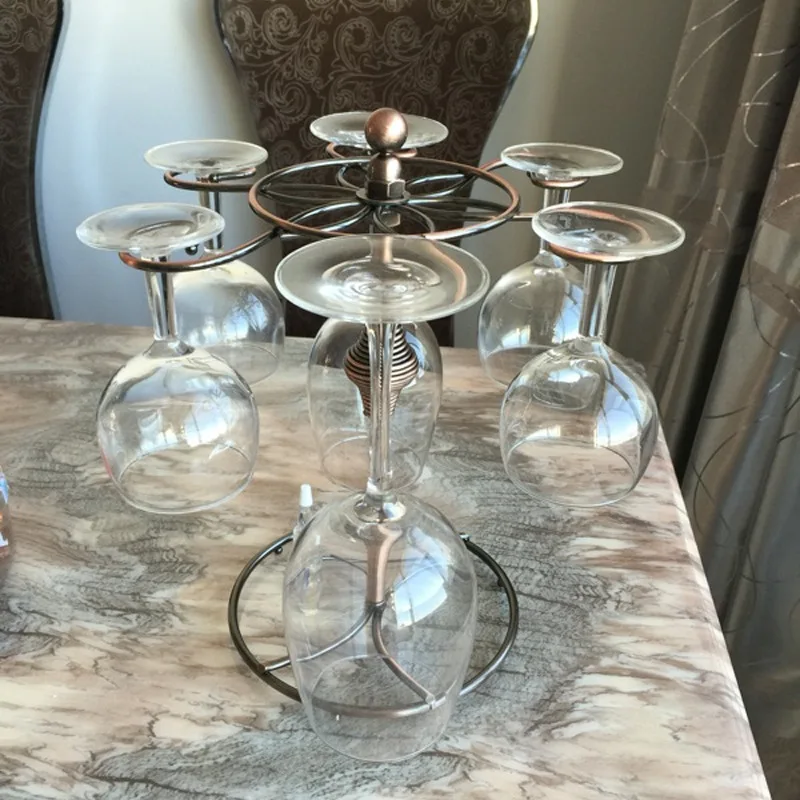 A01F-Wine Glass Rack,Countertop Wine Glass Holder, Freestanding Stemware Storage Rack With 6 Hooks,For Home Bar