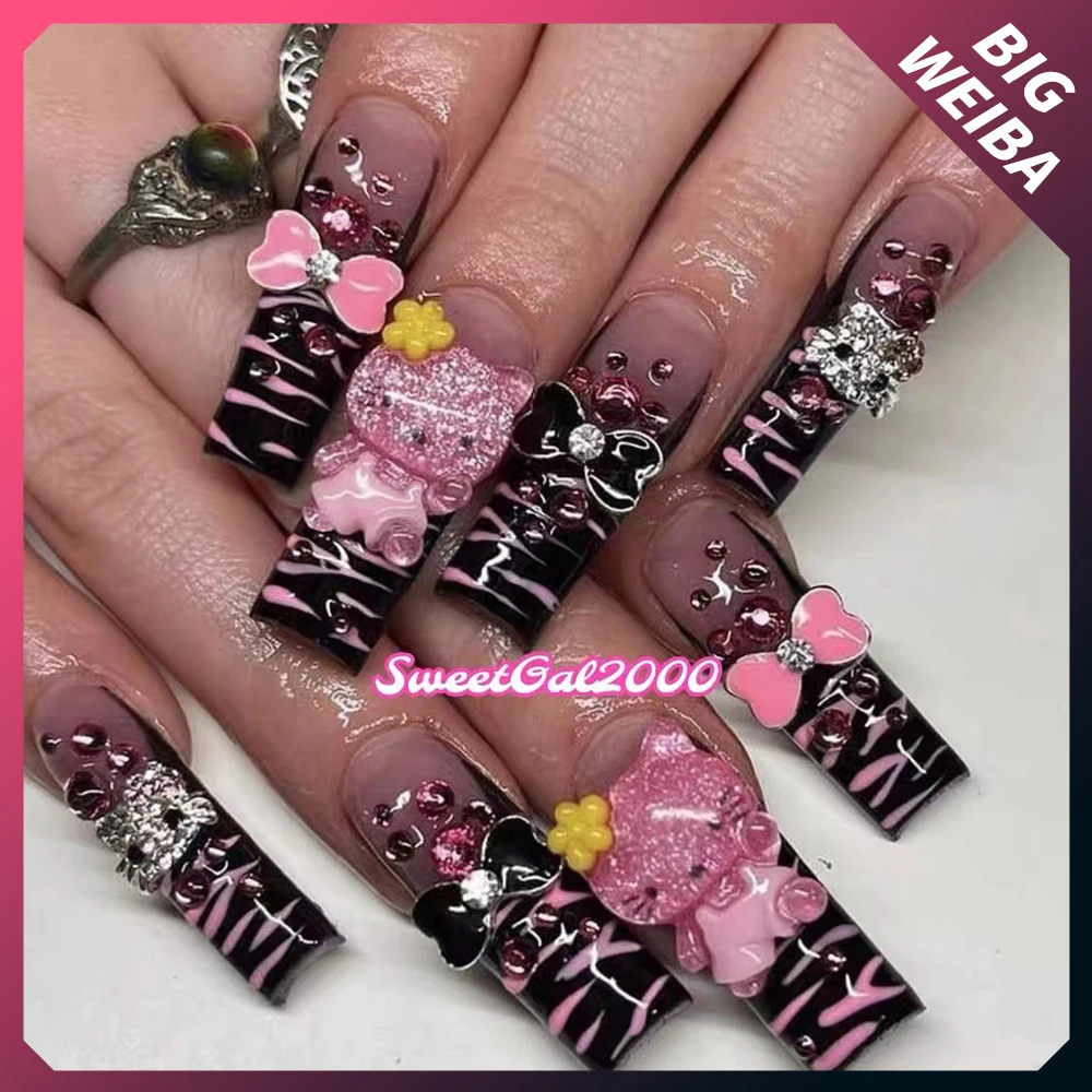 FashionHelloKittyLongCoffinStilettoNailsEuropeAmericaFrench