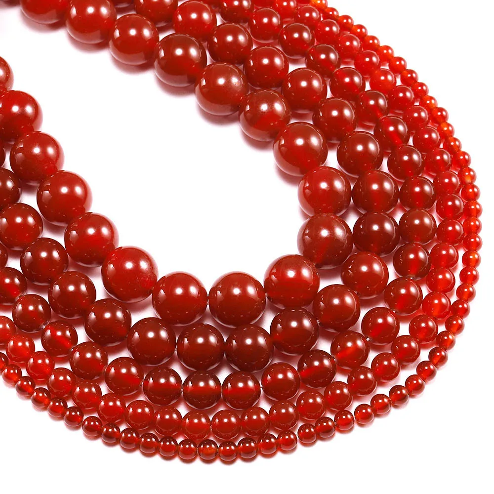 

Wholesale AAAAA Natural Stone Red Agates Carnelian Round Gem Loose Beads 15" Strand 4 6 8 10 12 MM Pick Size for Jewelry Making
