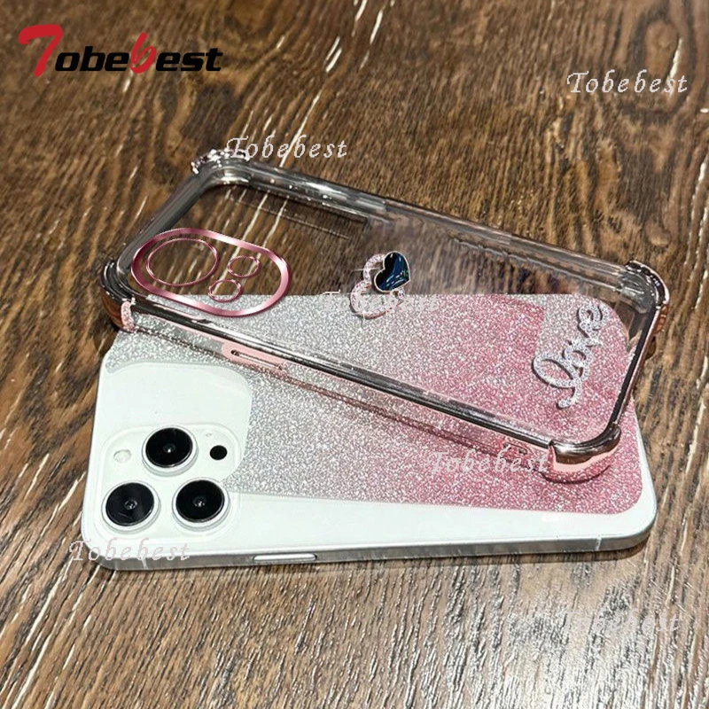 3D Love Shockproof Glitter Plating Silicone Phone Case