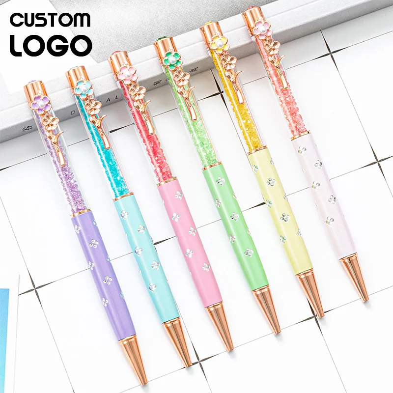 Crystal Metal Ballpoint Pen Multi Color Kawaii Crystal Writing Pen School Supplies Office Signature Creative Fashion Gift Pen 500pcs chroma label color code dot labels stickers 1 inch blank handmade sticker can writing teacher office supplies stationery