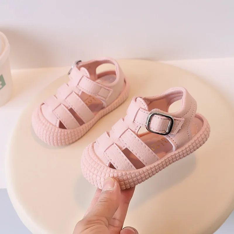 thumbnail image 1 of Zapatos de bebé recién nacido de verano de estilo coreano a la moda, sandalias Unisex de diseño Simple transpirables de fondo suave para niños de 1 a 3 años, 1 of 4