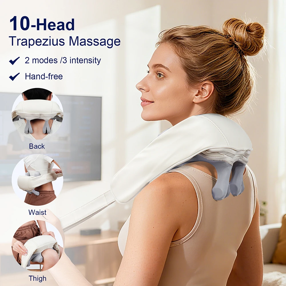 10 Head Shiatsu Neck And Shoulder Massager Shawl Kneading Massage Spine Back Leg Relax Neck masajeador