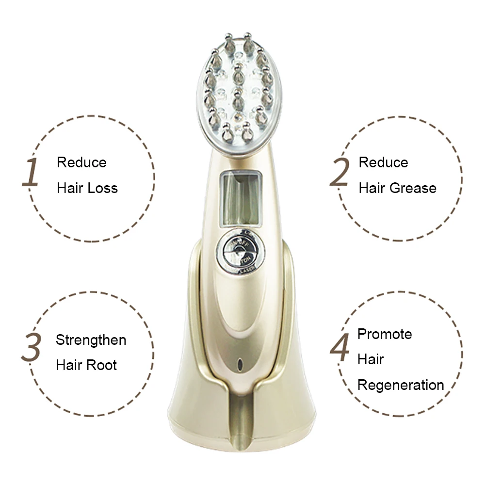 

Electric RF Laser Hair Growth Comb Anti-hair Loss Handheld Massage Infrared Nano Red Light EMS Vibration Brush Healthy Scalp
