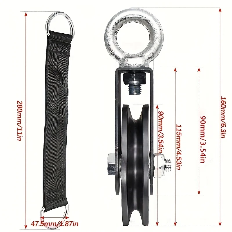 Silent Pulley 360° ° Rotierende Turnhalle, Kabelrolle, Ausrüstungsrad mit Aufhängegurten und Karabiner, Riemenscheibe, Kabelmaschine, DIY-Aufsatz – Detail 2