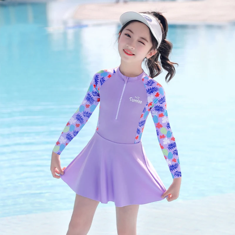Two Piece Teen Swimwear For Girls Plus Size Swimsuit Kids Children Swimming Suit Front Zipper Beachwear Bathing children swimsuit